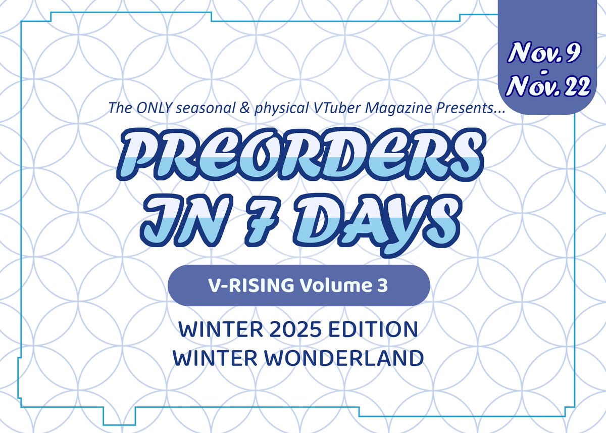 VTUBER MAGAZINE | 💜

Preorders for the ONLY physical VTuber magazine open in JUST 7 DAYS!

Prepare for unique VTuber industry insights and recommendations, a word from our advertisers, and more from this unique product featuring VTubing's best new debuts!

#VTuberUprising