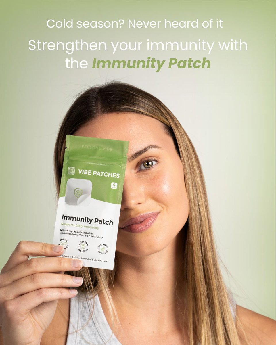 VibePatches's tweet image. Cold season? Never heard of it. 💪
The Immunity Patch supports daily defense with Vitamin C, D3 &amp;amp; Zinc for 10 hrs of immune support.

✨ BUY ONE, GET ONE FREE sale is live site-wide! ✨

Peel. Stick. Defend. 🌿
#ImmunityPatch #VibePatches #VitaminPatch