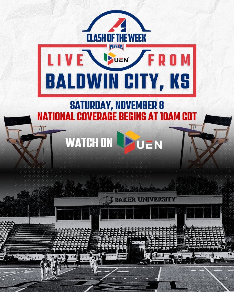 TheHeartConf's tweet photo. 𝐂𝐋𝐀𝐒𝐇 𝐎𝐅 𝐓𝐇𝐄 𝐖𝐄𝐄𝐊 🏈

🔥 #3 Benedictine vs RV Baker (Live from Baldwin City, KS.) 🎙️

National football preview show, live from HEART campuses every Saturday at 10 AM CT on @urbanedgetv

More than a game. More than a season. It’s a national stage for NAIA football.

#TheRightWayToPlay | #NAIAFBall | #HeartFootball | #ClashOfTheWeek | @BakerAthletics | @RavenFootballBC | @BakerU_Football | @ravenathletics