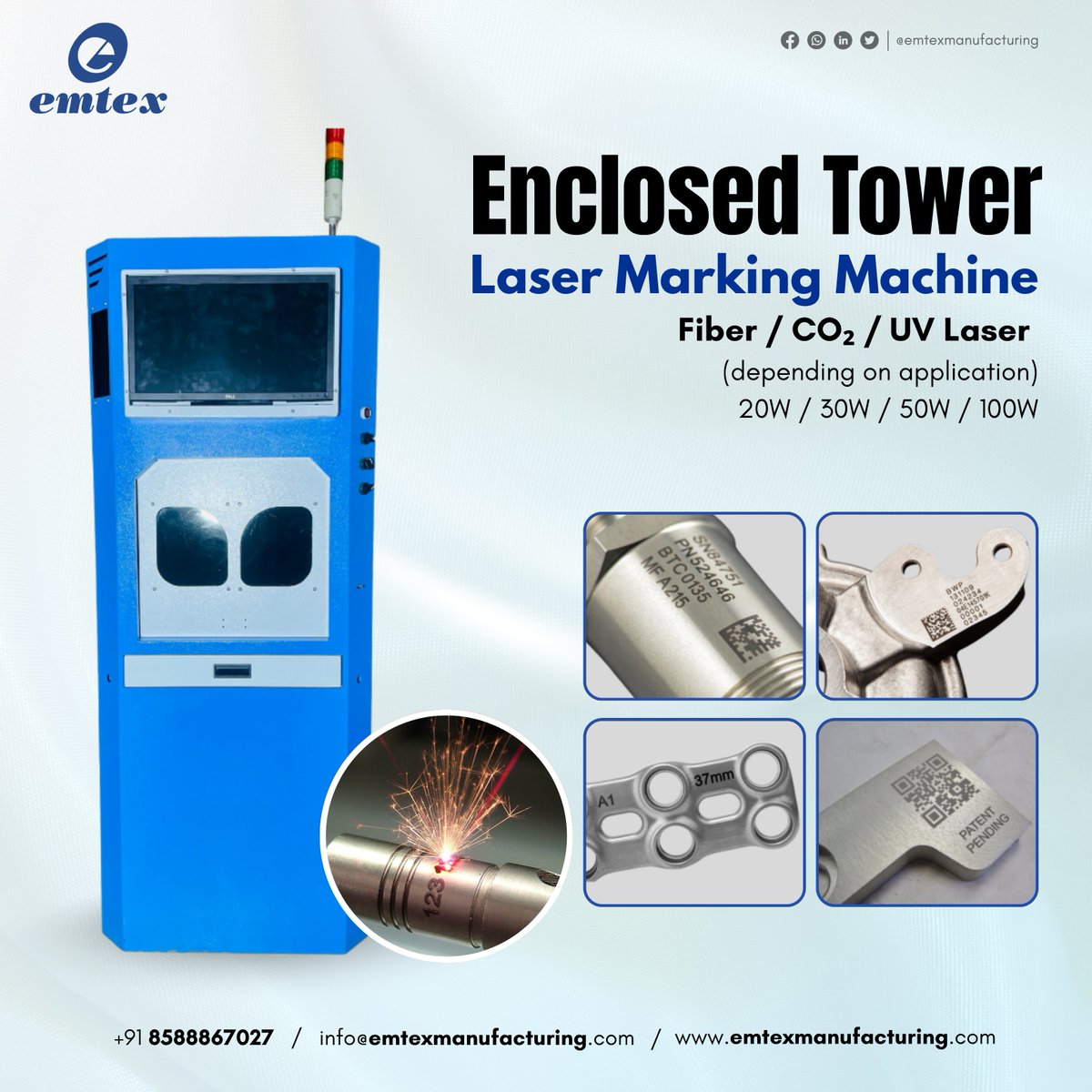emtex_machines's tweet image. Enclosed Power. Endless Precision. ⚙️
Achieve high-speed, accurate, and safe marking with the Emtex Enclosed Tower Laser Marking Machine 
📞 +91 8588867027
✉️ info@emtexmanufacturing.com
🌐 emtexmanufacturing.com
#Emtex #LaserMarkingMachine #FiberLaser #CO2Laser #UVLaser