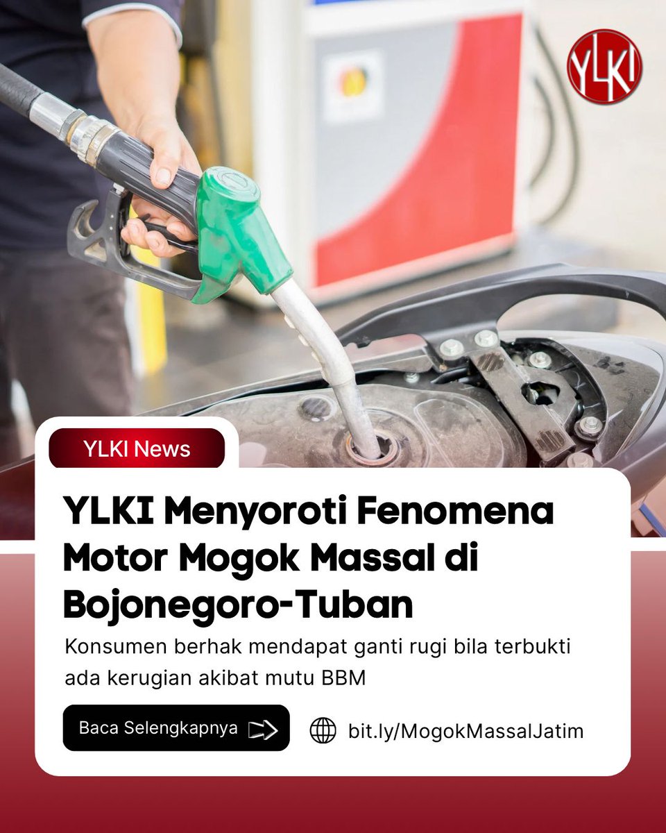 YLKI_ID's tweet image. YLKI menyoroti kasus motor mogok massal usai pengisian BBM jenis Pertalite di wilayah Bojonegoro dan Tuban.

Meski Pertamina menyatakan hasil uji laboratorium sejauh ini masih sesuai spesifikasi, YLKI menilai transparansi dan akuntabilitas publik tetap harus dijaga.