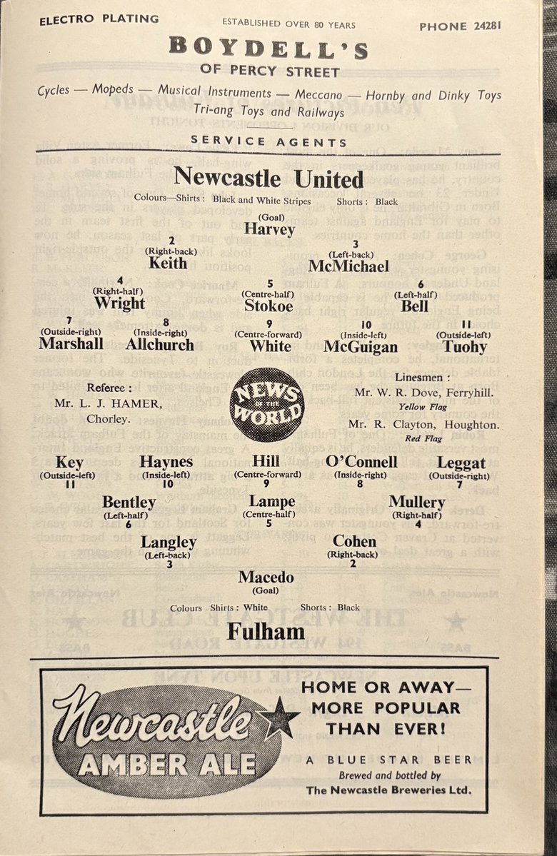 NUFCProgrammes's tweet image. Programme of the Day Number 840
Newcastle United v Fulham 
1960/1
First home game of the new season would see United win 7-2 with goals coming from Neale Tuohy Gilfillan getting 2 a piece and Len White 
Att 23498