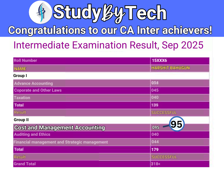 StudyByTech's tweet image. Our students, our pride! Another stellar result from StudyByTech. Consistency + clarity = Best Result. Congratulations, champ!
#caresult #castudents #congratulations #cainter