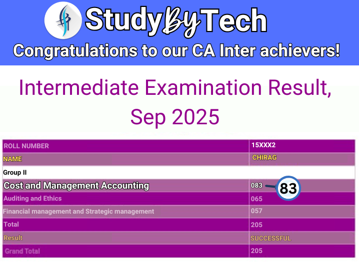 StudyByTech's tweet image. Our students, our pride! Another stellar result from StudyByTech. Consistency + clarity = Best Result. Congratulations, champ!
#caresult #castudents #congratulations #cainter