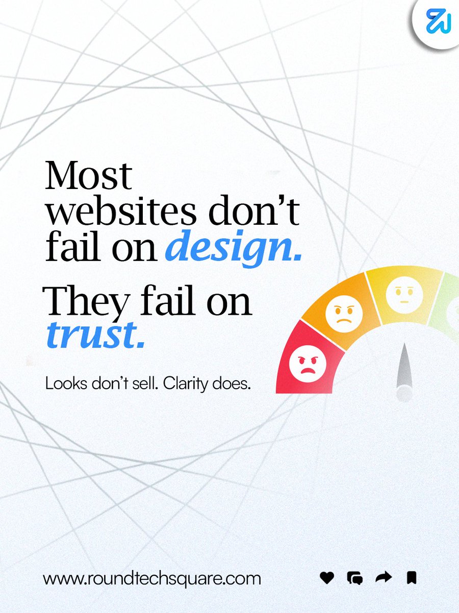 RoundTechSquare's tweet image. Next time you audit your homepage, forget colors and animations.
Ask: Would I trust this company with my money?

👉 Rethink your website before you rebuild it.

#webdesign #b2bmarketing #uxdesign #conversionstrategy #roundtechsquare