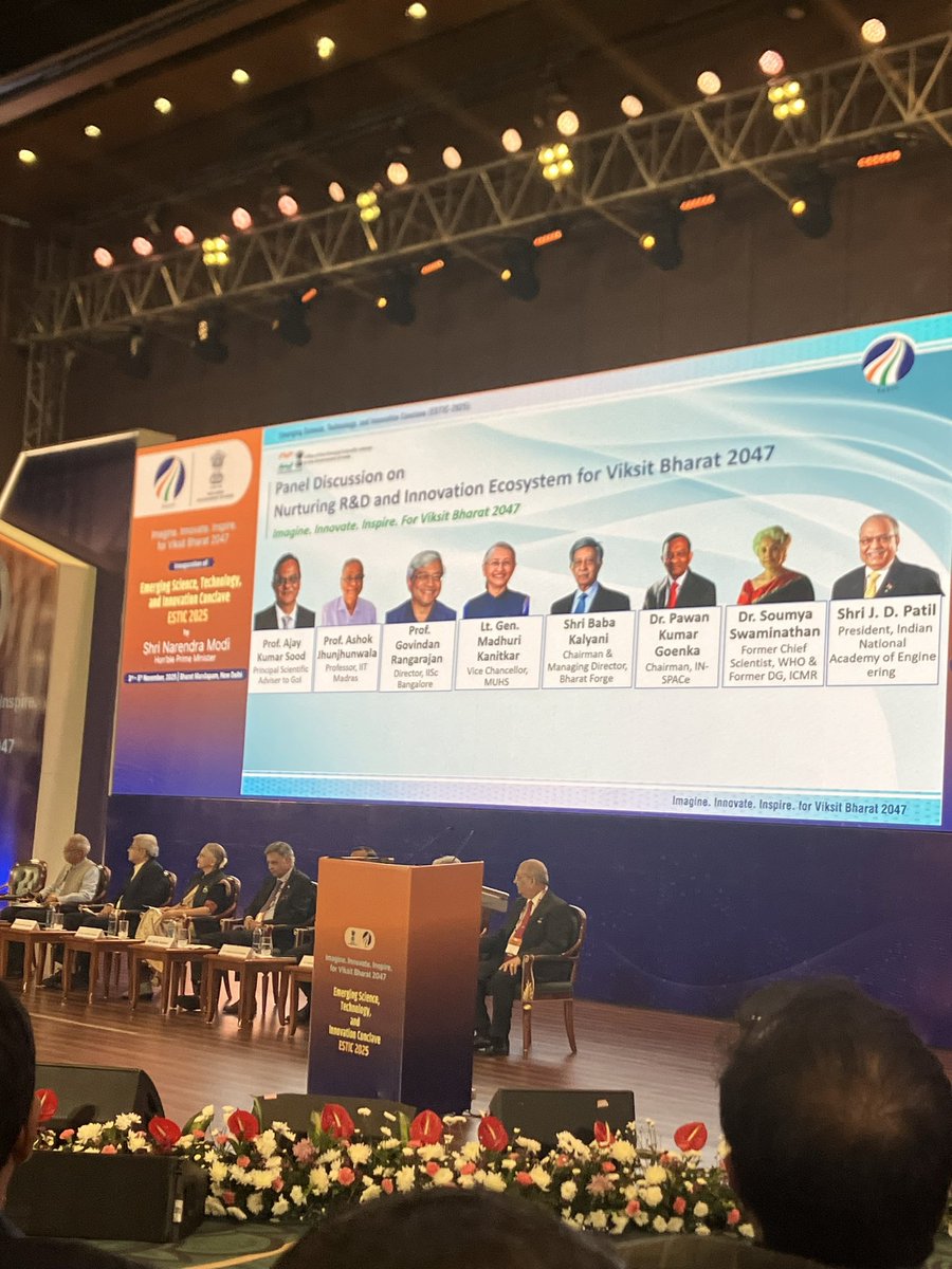 Engaging panel discussion on ‘Nurturing R&amp;D and Innovation ecosystem for Vikasit Bharat 2047’. #ESTIC2025, <a href="/PMOIndia/">PMO India</a>, <a href="/ICMRDELHI/">ICMR</a>, <a href="/IndiaDST/">DSTIndia</a>, <a href="/PrinSciAdvGoI/">Principal Scientific Adviser, Govt. of India</a>