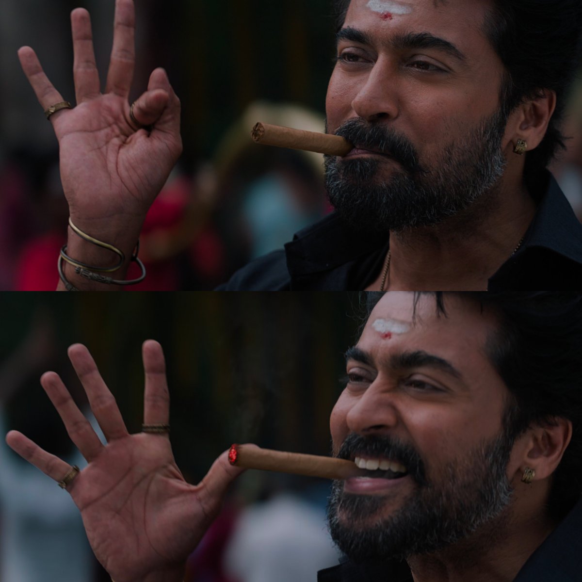 cigar lights up when suriya says blast.