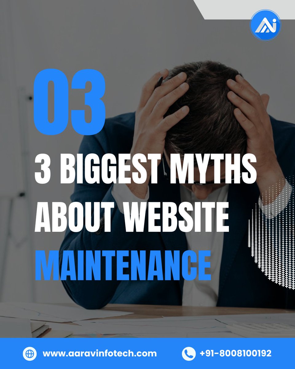 aaravinfotech's tweet image. A slow website isn’t just bad UX - it’s lost revenue. 
Let’s bust the 3 biggest myths about website maintenance:

1️⃣ It’s a one-time task
2️⃣ Only big brands need it
3️⃣ It’s too costlyTruth: Maintenance = Speed, Security &amp;amp; Success. 

#WebsiteMaintenance #SEO #WebPerformance