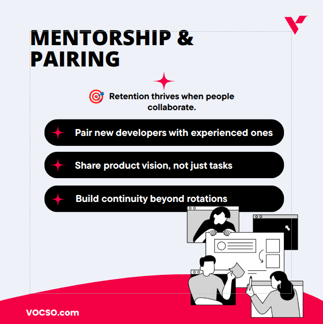 When augmented teams rotate, critical knowledge often disappears.

At VOCSO, we help teams retain context through:
📚 Centralized knowledge bases
🔄 Continuous sharing
👥 Mentorship &amp; pairing

#CTO #DedicatedTeams #KnowledgeManagement #VOCSO #ProductLeadership
