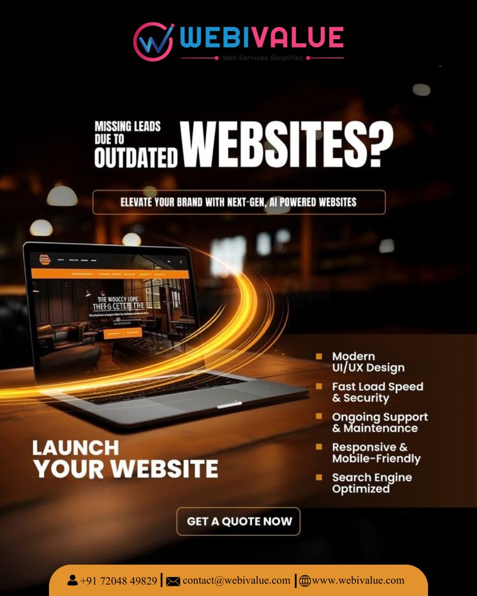 webivalue's tweet image. Your website isn’t just a page — it’s your digital identity!  From sleek designs to high-performance functionality, we build websites that work, wow, and win!

Visit : webivalue.com

#webivalue
#websitedevelopmentservices
#CustomWebsites
#webdevelopment