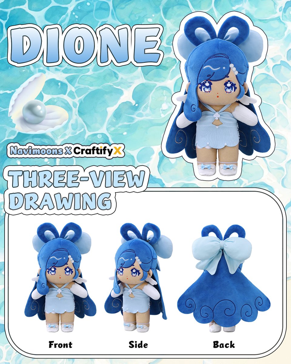 🦪It's your girl Dione!!! She got a hair as blue as the ocean and eyes sparkling like pearls.
<a href="/navimoons_/">𓇼˚₊‧Navi🪼DIONE PLUSHIE NOV.4</a> 

Forever healing by your side💙【craftifyx.com/products/dione】