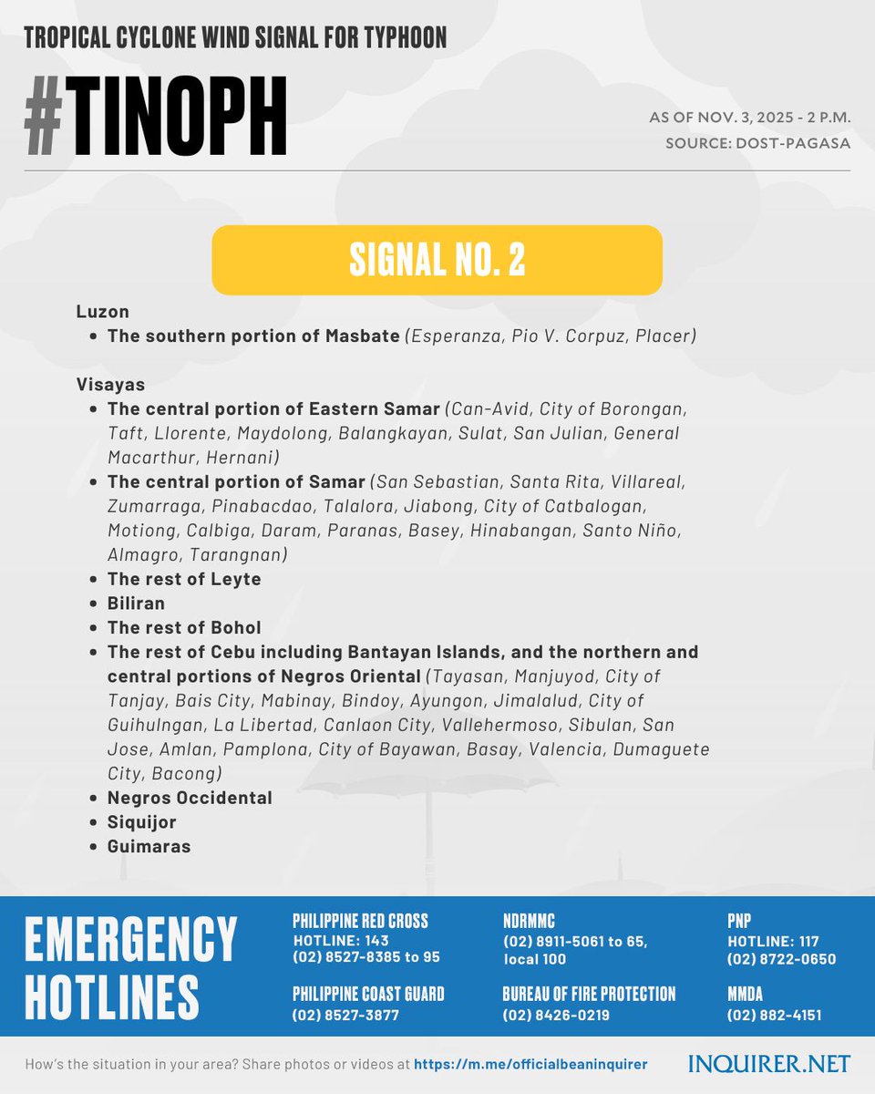 inquirerdotnet's tweet image. Here are the areas under Signal No. 2. [3/4]