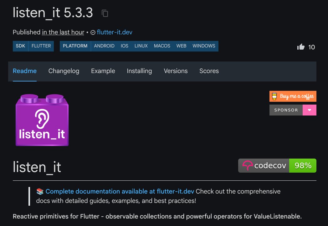 ThomasBurkhartB's tweet image. listen_it 5.3.3 with coverage of 98% released thanks to #claudecode helping covering all gaps and fixing some subtle bugs #flutterdev