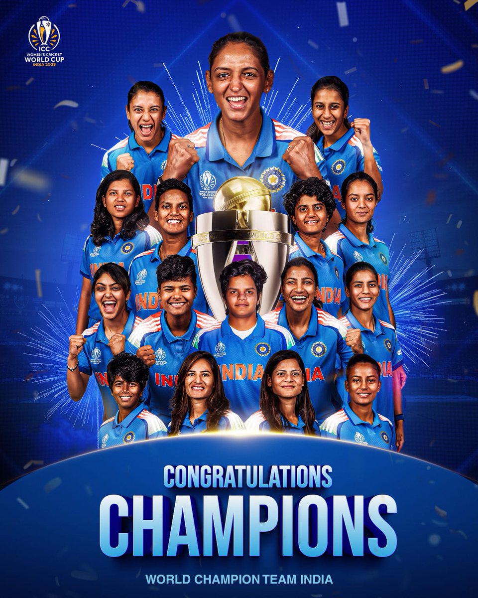 etheneolex's tweet photo. ವರ್ಲ್ಡ್ ಚಾಂಪಿಯನ್ಸ್!🏆
ಐಸಿಸಿ ಏಕದಿನ ವಿಶ್ವಕಪ್‌ ಗೆದ್ದು ಐತಿಹಾಸಿಕ ದಾಖಲೆ ಬರೆದ ಭಾರತದ ಮಹಿಳಾ ಕ್ರಿಕೆಟ್ ತಂಡಕ್ಕೆ ಅಭಿನಂದನೆಗಳು! 👏

#WomensWorldCup2025 #WomenInBlue💙 @BCCIWomen @cricketworldcup
#INDvSA #WomensWorldCup2025 #CWC25 #Champions https://t.co/Xy4DZxdoyl