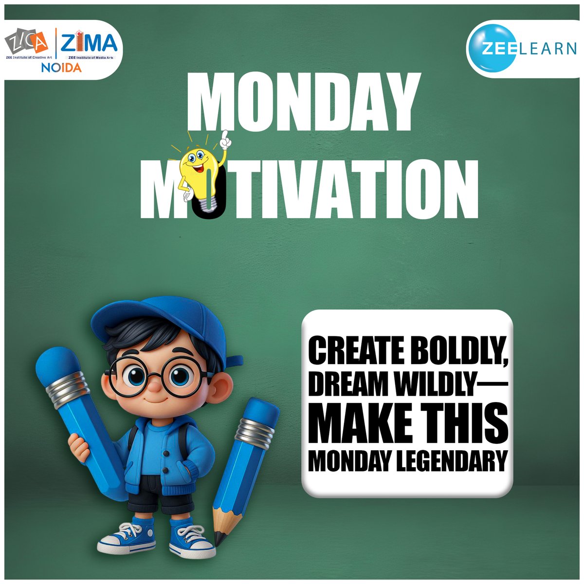 ZicaZimaNoida's tweet image. Start your week with creativity and confidence! 💡

Let’s make this Monday magical with fresh ideas and bold dreams. ✨

#MondayMotivation #ZicaZimaNoida #CreativeStart #DreamBig #AnimationVibes #ZeeLearn  #MotivationMonday