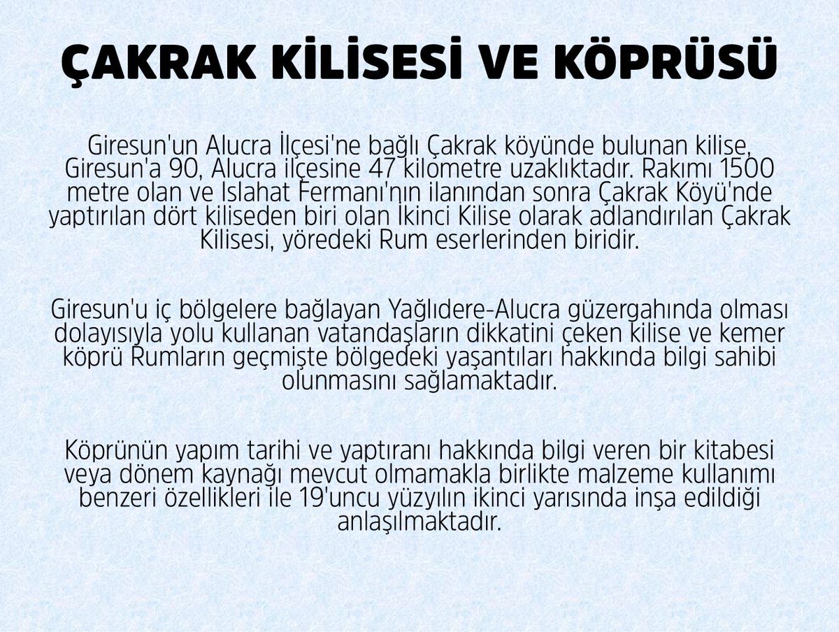 Günaydın, mutla haftalar #GençGiresun ailesi! 😊

📍 Çakrak Kilisesi ve Köprüsü

#Karadeniz #Giresun #alucra #bulancak #çamoluk #çanakçı #dereli #doğankent #görele #güce #espiye #eynesil #keşap #piraziz #şebinkarahisar #tirebolu #yağlıdere #reels #keşfetteyiz #keşfet #fyp #fypシ