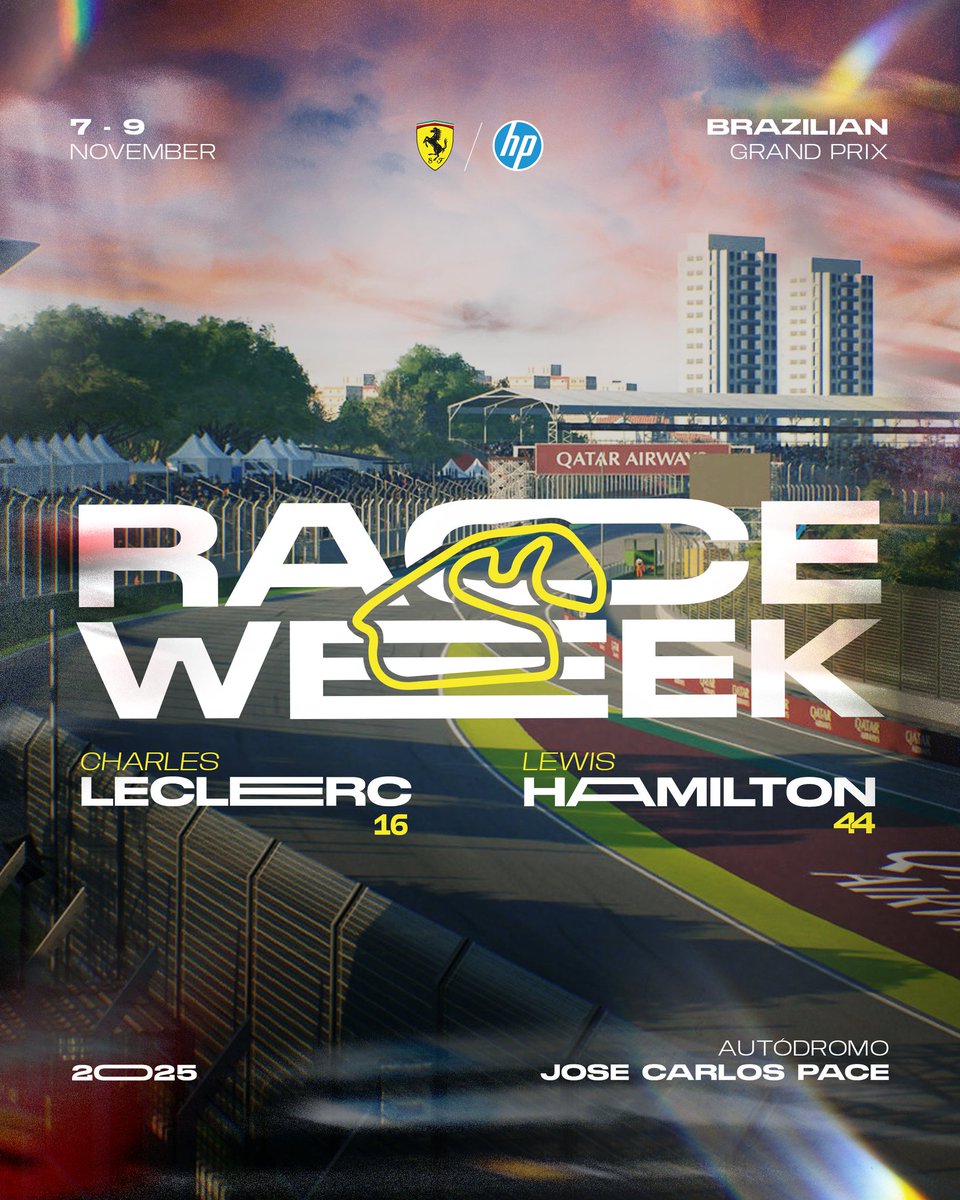 🔴 RACE WEEK 🔴

La Scuderia Ferrari reprend la piste cette semaine et se déplace à Sao Paulo pour le Grand Prix du Brésil.

Deux podiums consécutifs, une exécution améliorée malgré toutes les limites structurelles de la SF-25, Leclerc et Hamilton ont réussi à remettre Ferrari P2