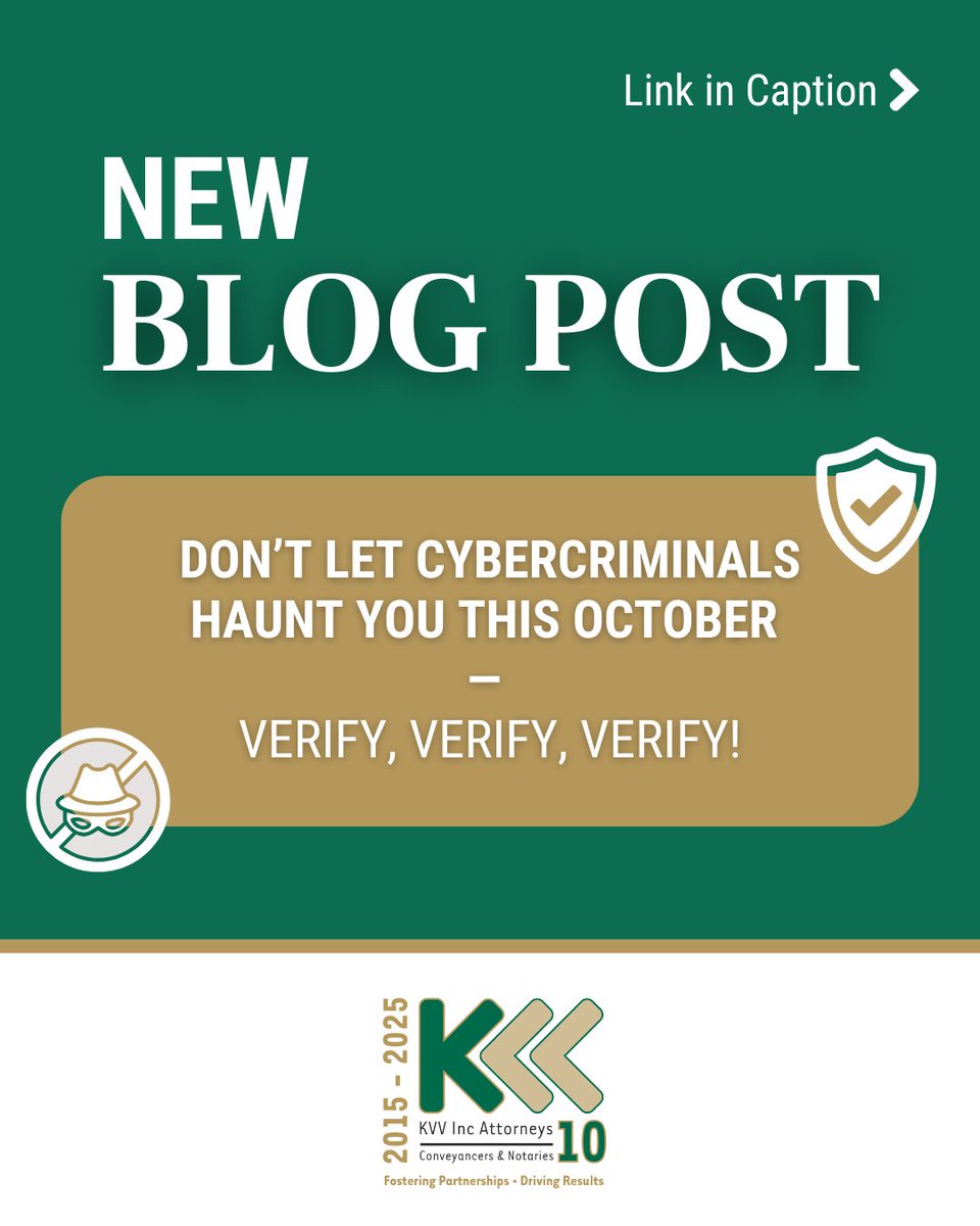 KVVInc's tweet image. 📢 NEW BLOG POST ALERT!
Don’t Let Cybercriminals Haunt You this October — Verify, Verify, Verify!🏡

👉 Read the full blog here: kvvinc.co.za/post/dont-let-…
#KVVInc #NewBlogPost #PropertyLaw #Conveyancing #PropertyTransfer #RealEstate #LegalInsights #HomeOwnership #KnowledgeIsPower