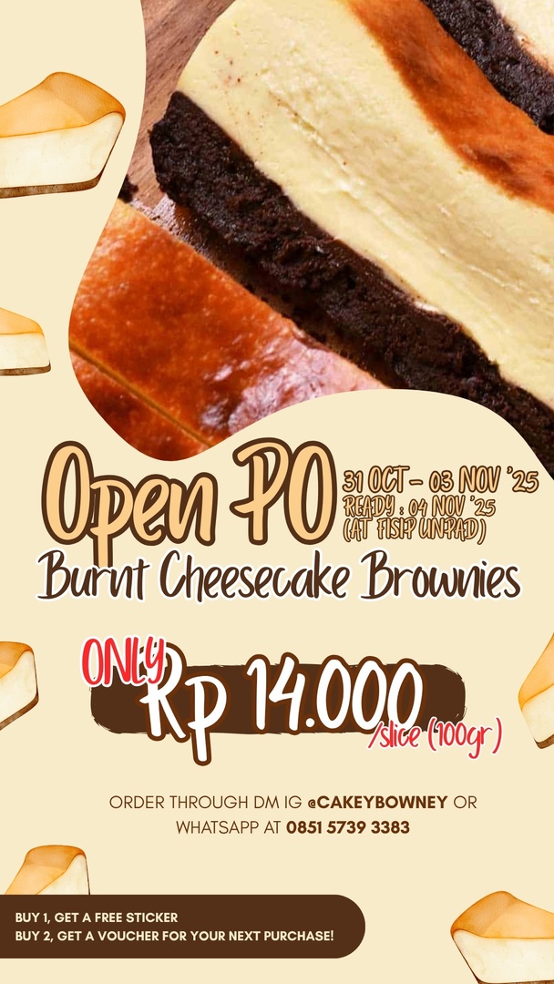 pad! yang mauu burnt cheesecake brownies, masih open po yaa sampe jam 7 maleem hri inii🫰🏻🫰🏻 gas dm sender/wa no yg di poster 

🚨🚨LIMITED STOCKK!!