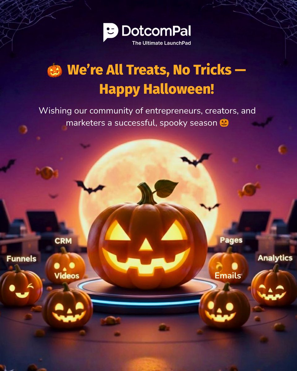 DotcomPal's tweet image. 🎃 We&apos;re All Treats, No Tricks — Happy Halloween! 👻  
To entrepreneurs, creators &amp;amp; marketers: Sweet success, high conversions, zero spooks! 💻🪄  

DotcomPal = your digital magic for funnels, CRM, emails &amp;amp; more.  

Swipe for the spell...  

#HappyHalloween #jungkook #DotcomPal