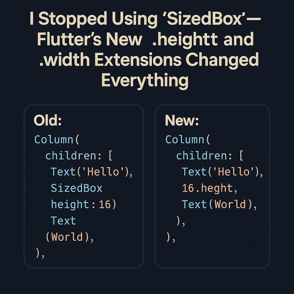 OO_Java's tweet image. I Stopped Using SizedBox—Flutter&apos;s New .height and .width Extensions Changed Everything