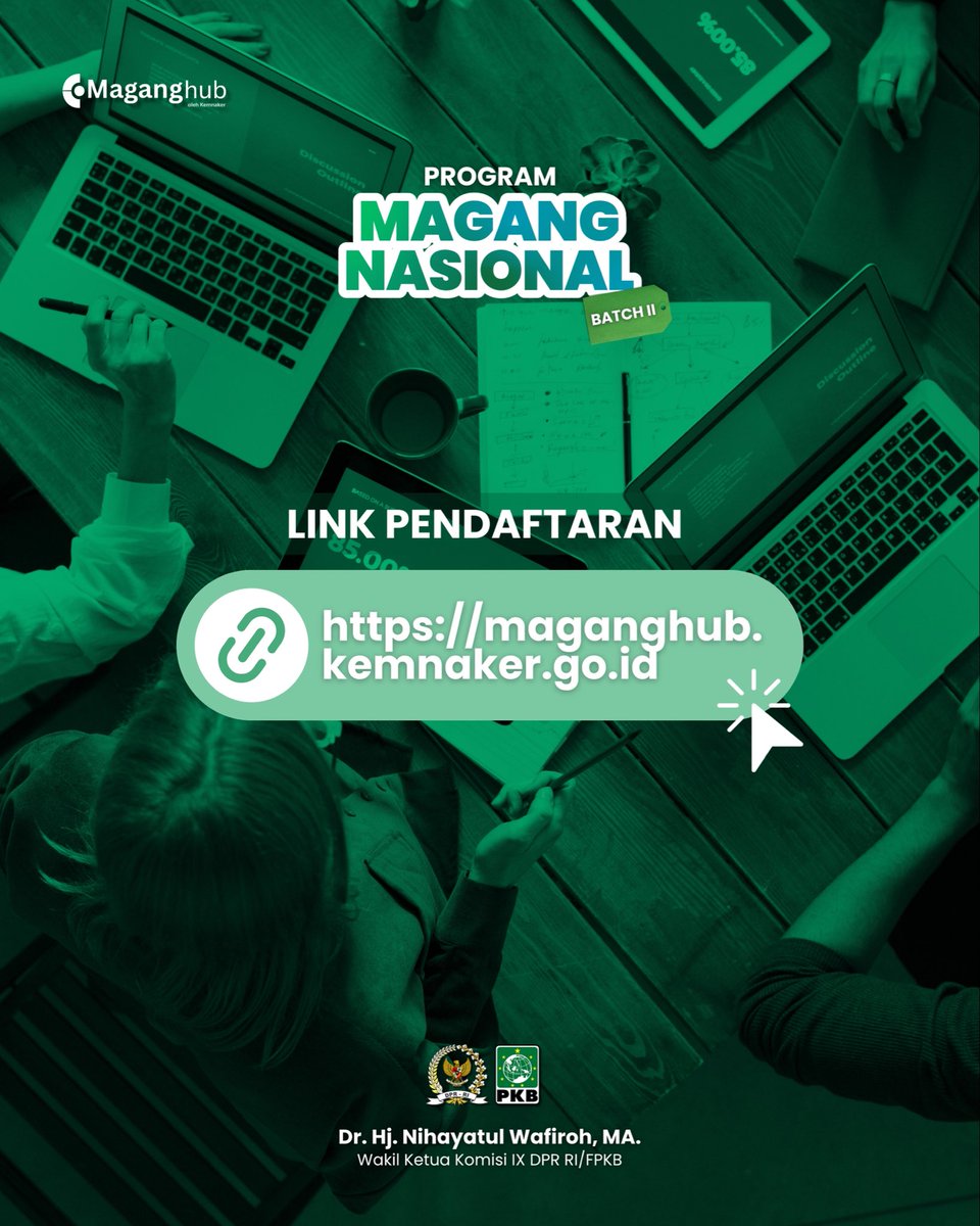 Halo, Teman-teman yang baru lulus dari Perguruan Tinggi 👋🏻 

Jangan lewatkan kesempatan Program Magang Hub ini ya, kapan lagi bisa mendapatkan Pengalaman Kerja &amp; diberikan uang saku setara UMK. Fyi, kuota yang tersedia sebanyak 80.000.

Catat tanggal-tanggal pentingnya &amp; segera