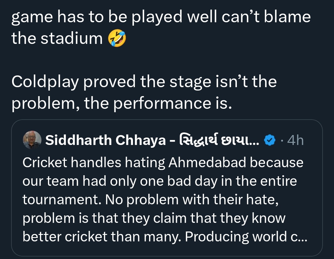 What a transactional mentality. As much as I love Ahmedabad, truly a city that has offered me everything, I do feel the city needs to do better as fans of any sport. Sure of course this person will have more subjective understanding of their opinions, but come on!