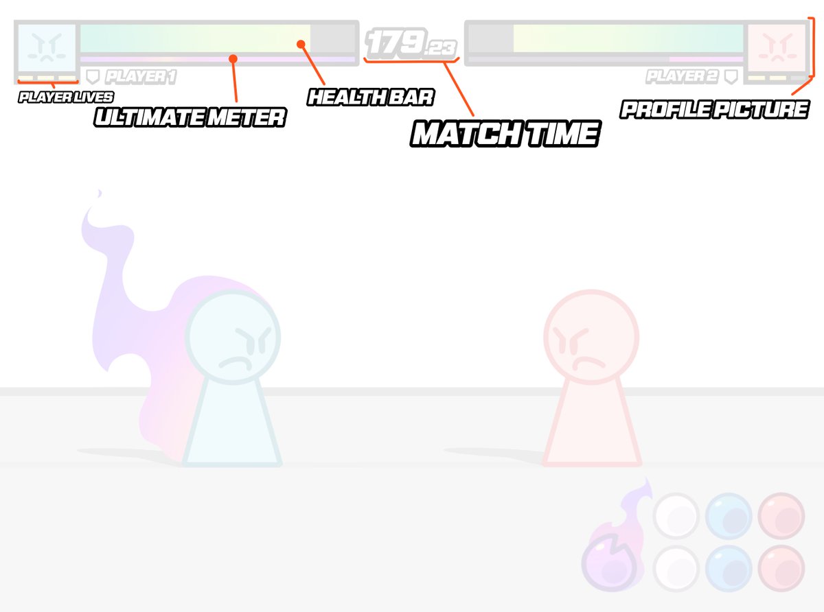 Supercell Fighting Game Idea - Diary #1:
Experimenting with different layouts for a three-stock health bar style UI.