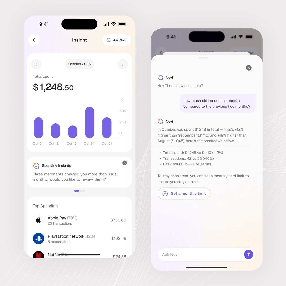 oshie_20's tweet image. Hey guys 👋🏻 It’s been a minute, Starting a new app design series focused on exploring how AI can create meaningful, actionable insights in fintech. current flow: card spending insights