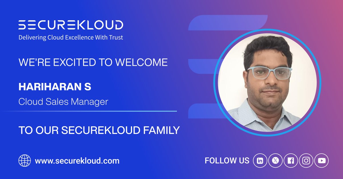 SecureKloudTech's tweet image. 🚀 #TeamSpotlight
Meet Hariharan Santhanakrishnan, our new Cloud Sales Manager at #SecureKloud!
With 10+ years in Cloud, AI, IoT &amp;amp; Cybersecurity, he’s set to drive cloud transformation &amp;amp; customer success.

Welcome aboard, Hariharan! 👏

#LifeAtSecureKloud #CloudSales