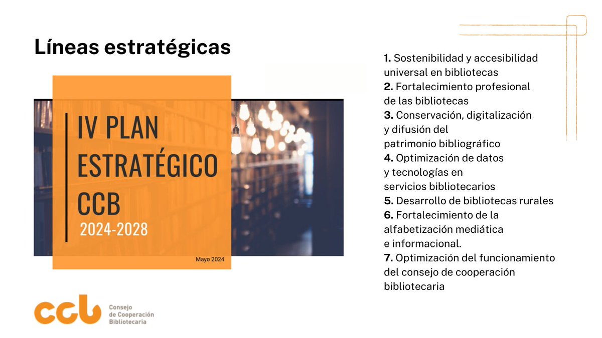 CCBiblio's tweet image. El IV Plan Estratégico 2024-2028 del #CCB está enfocado en: 
➡️ Sostenibilidad 🌍
➡️ Accesibilidad ♿
➡️ Innovación tecnológica 🤖 
➡️ Profesionalización del sector bibliotecario 💼.
👇
ccbiblio.es/plan-estrategi…