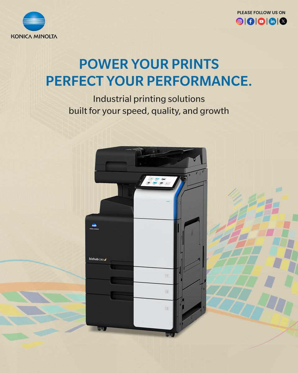 KonicaMinoltaME's tweet image. When your business needs more than just printing, partner with us for industrial solutions that enhance productivity, ensure quality, and control costs. Let your print operations work as hard as you do. #SmartPrinting #BusinessTech #Efficiency