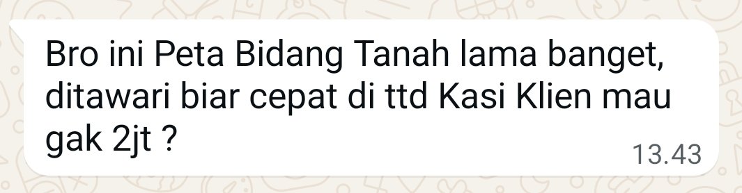 Praktek2 pengukuran ulang tanah oleh petugas BPN msih ada unsur2  klo ga dikasih pelicin lamanya minta ampun pak <a href="/NusronO77217/">Nusron Wahid Official</a>
Pdhal pak <a href="/prabowo/">Prabowo Subianto</a> sudah berupaya menghilangkan praktek2 seperti ini.kasihan rakyat,pdhal ini tanah wakaf untuk sekolah.