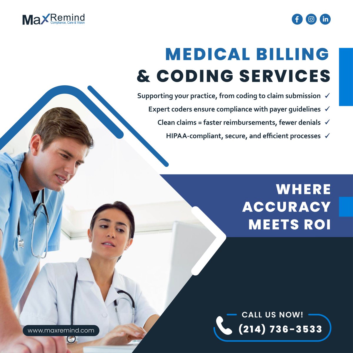MaxRemind's tweet image. Stop losing revenue to errors.
MaxRemind’s medical billing &amp;amp; coding services are built for accuracy: fewer denials, faster reimbursements, and more time for patient care. 💼💡
maxremind.com/start-free-tri…

#medicalbilling #medicalcoding #Texas