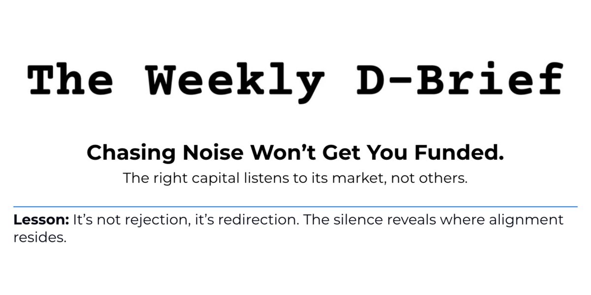 iamdevrajpatel's tweet image. Silence from investors isn’t rejection; it’s direction.
It shows who’s chasing noise and who’s actually listening.
In this week’s drop, I share how I learned to read the quiet and find the right ones. Read now on The Weekly D-Brief: theweeklydbrief.beehiiv.com/p/chasing-nois…