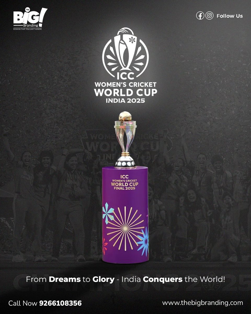 thebigbranding's tweet image. 🏆 From Dreams to Glory - India conquers the world!
Pride, power &amp;amp; pure passion - as Team India lifts the ICC Women’s Cricket World Cup 2025. 🇮🇳🔥
.
.
#ICCWomensWorldCup #TeamIndia #CricketFever #WomenInCricket #WomenInBlue #TheBigBranding #WomensWorldCup2025 #IndiaPride