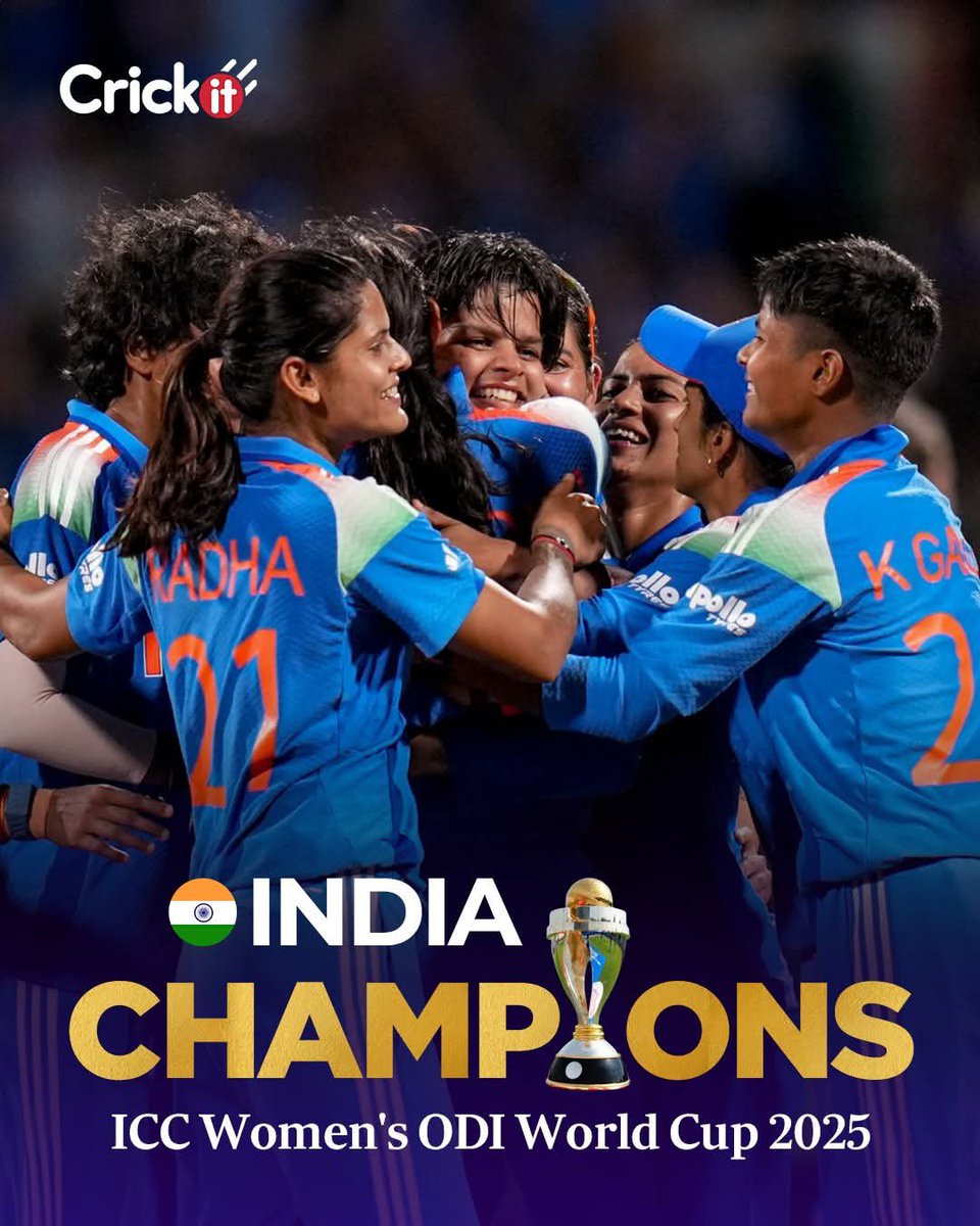 🏆 CHAMPIONS OF THE WORLD! 🏆
What a historic moment for our women in blue! Courage, skill, grit and heart — you gave a billion people a reason to cheer, cry and celebrate together.
World Cup winners! 🇮🇳💙
#WomensWorldCup #TeamIndia #Champions