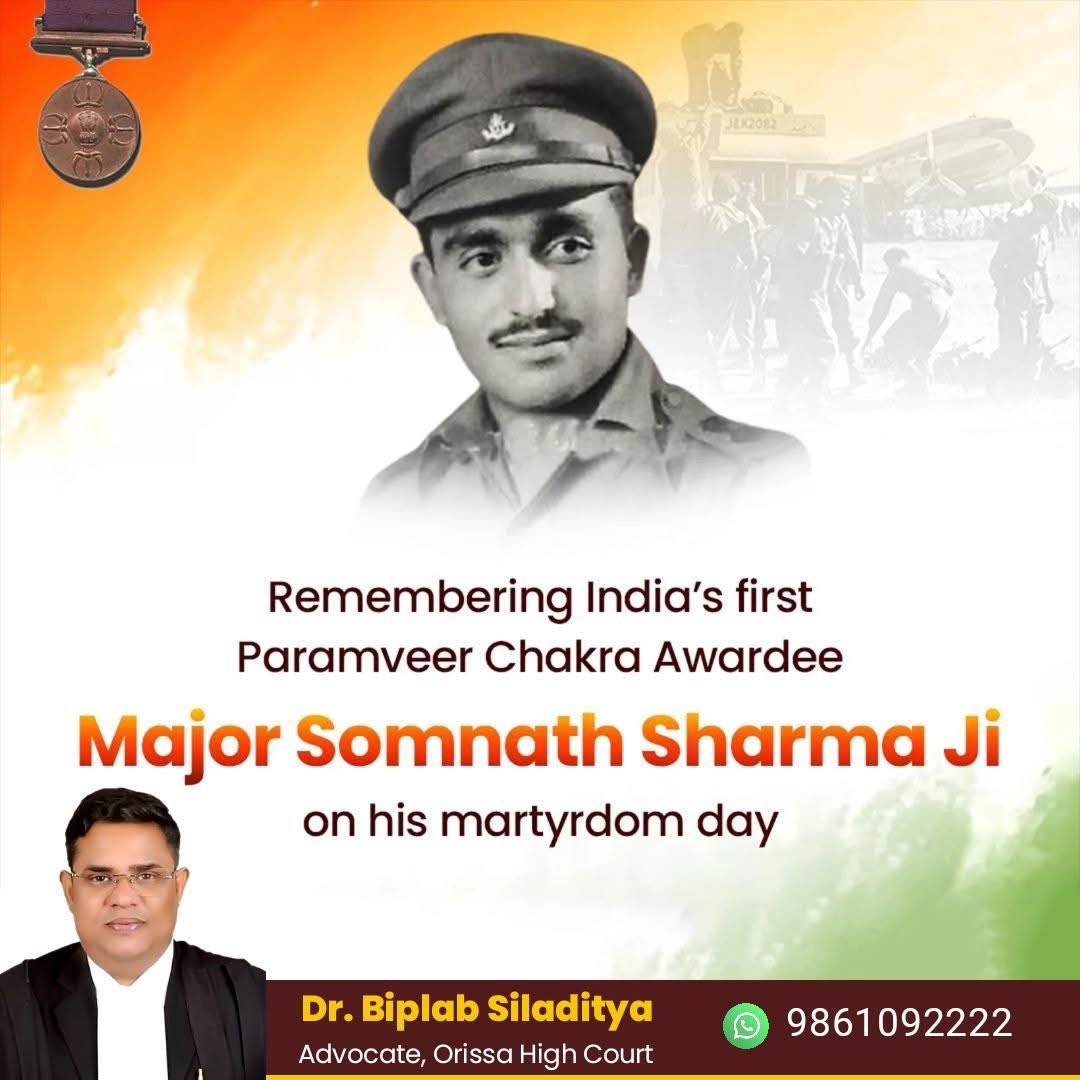 BiplabSiladitya's tweet image. Saluting Major Somnath Sharma - India’s first Param Vir Chakra awardee.
His valor and sacrifice continue to inspire generations. 🇮🇳✨