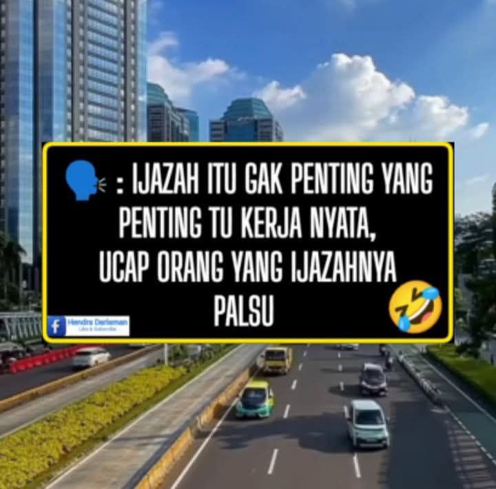"Ijazah itu gak penting. Yang penting itu kerja nyata," kata orang yang ijazahnya palsu
#JokowiLuhutPengkhianatNKRI 
#JokowiLuhutPengkhianatNKRI
Tes paku payung