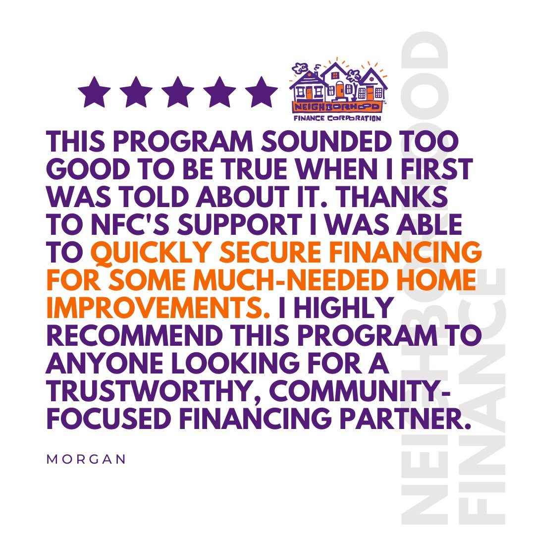 Thank you to Morgan for sharing about your 5 star experience working with the <a href="/NFC_CedarRapids/">Neighborhood Finance Corporation: Cedar Rapids</a> team! We are excited for you to enjoy your completed home renovation projects. 🎉🏡
NMLS# 8943 Equal Housing Lender