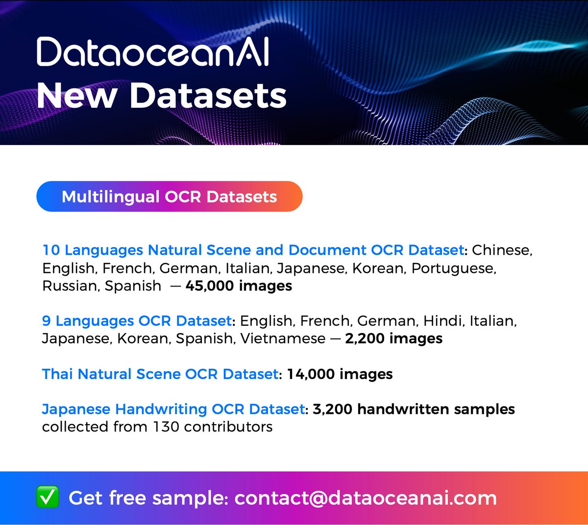 DataOceanAI's tweet image. 🌍 Unlock the Power of Multilingual OCR Datasets with @DataOceanAI!
From natural scenes to handwritten documents, DataoceanAI provides diverse, high-quality OCR datasets to accelerate model training and expand global application coverage.
#multilingualOCR #dataset #documentOCR