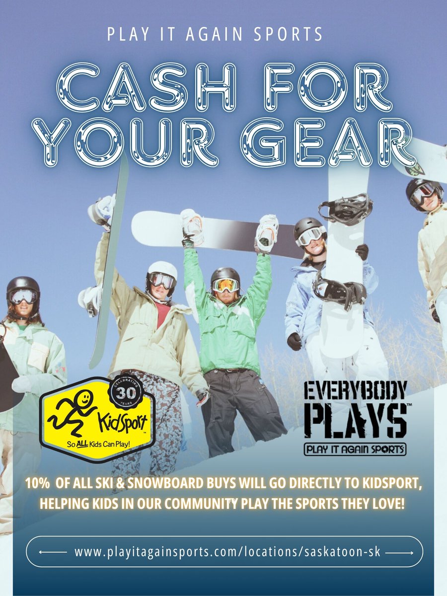 PIASSaskatoon's tweet image. Got Gear Bring It Here!

Kidsport Saskatoon helps pay registration fees so kids can Play!  We are matching 10% of all gear we can buy from our customers and donating that to Kidsport Saskatoon so Everybody Plays!

#PlayItAgainSports #Saskatoon #YXE #Kidsport #EverybodyPlays