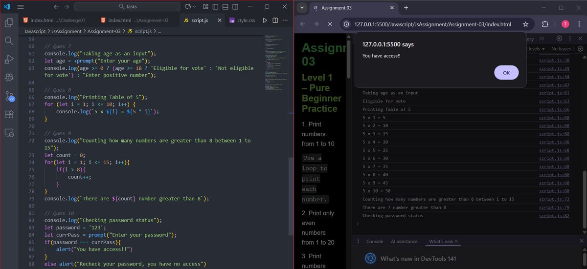 AlokDevJourney's tweet image. Day 38 of #100DaysOfCode

Practiced JS switch, if-else conditions and loops, finally feels natural!
👉 When do you prefer switch over if-else?

#JavaScript #webdev #buildinpublic