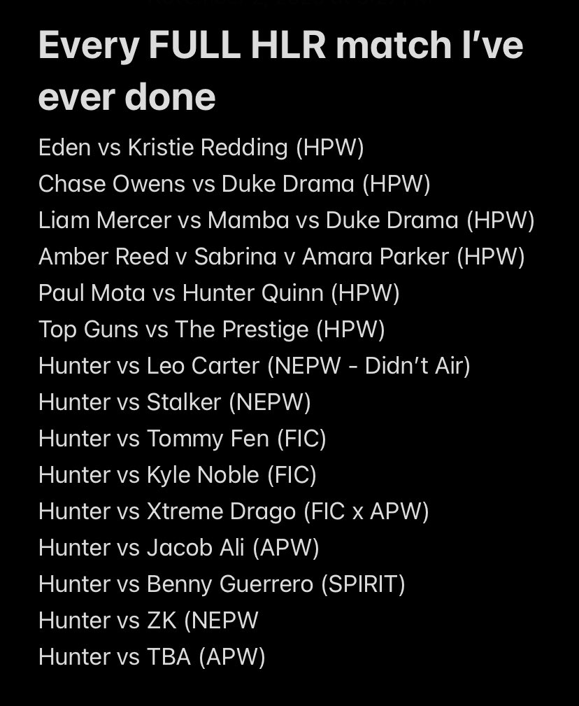 Compiled a list of every full HLR match I’ve done. Definitely a mixed bag of quality but you can only improve by doing more. 

Quite a few to be added these next few months, about to be real busy