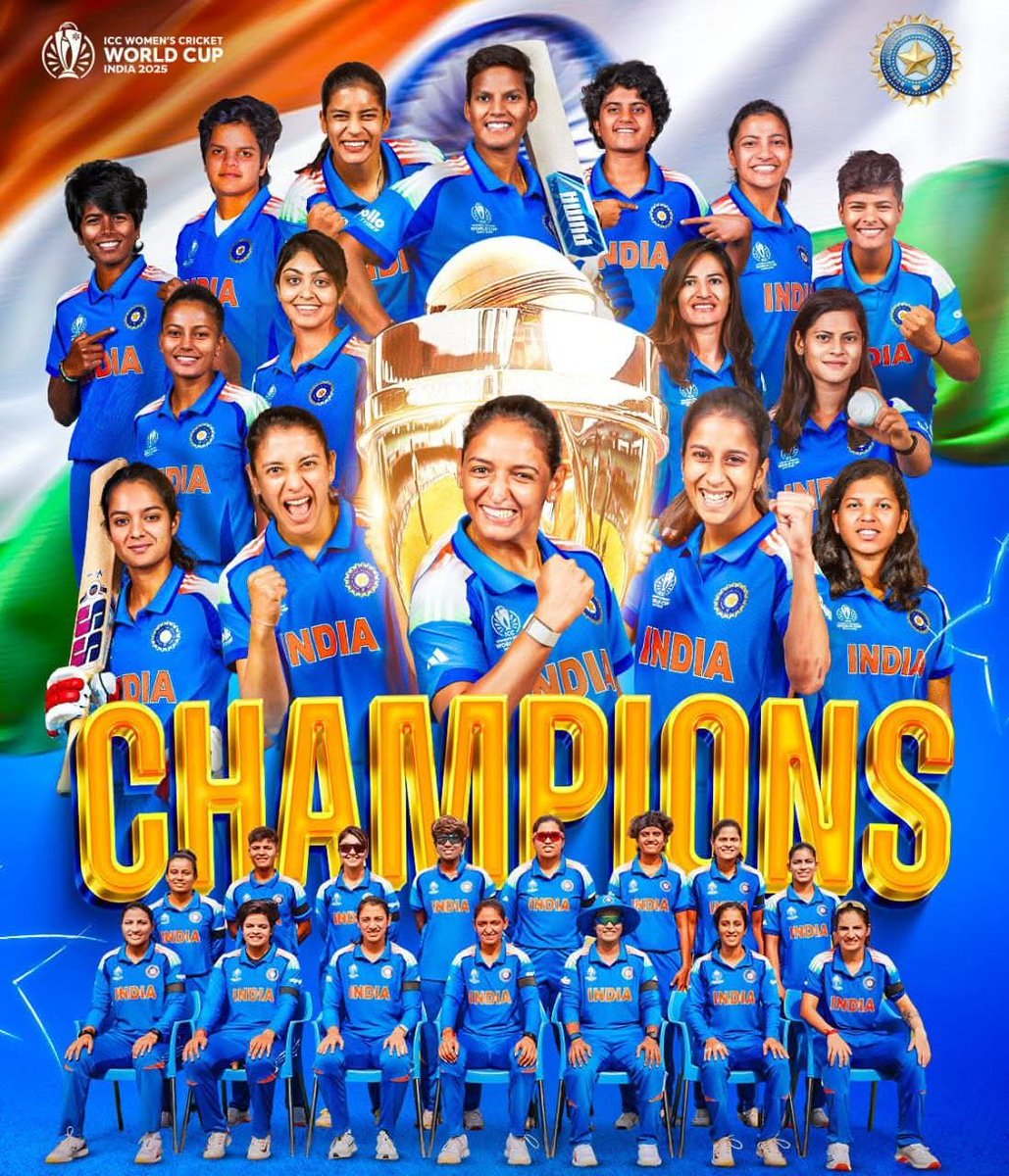 uprvup's tweet photo. बहुत बहुत बधाई हो...!💐💐🎉🎷

🏆 भारत की बेटियों ने रचा इतिहास!
पहली बार भारतीय महिला क्रिकेट टीम बनी वर्ल्ड कप विजेता! 🇮🇳🔥

गर्व है भारत की इन शेरनियों पर! 🩵

#WomenWorldCup #TeamIndia #HarmanpreetKaur #CricketHistory #IndiaPride #ChampionGirls https://t.co/WCpxHZWUcg