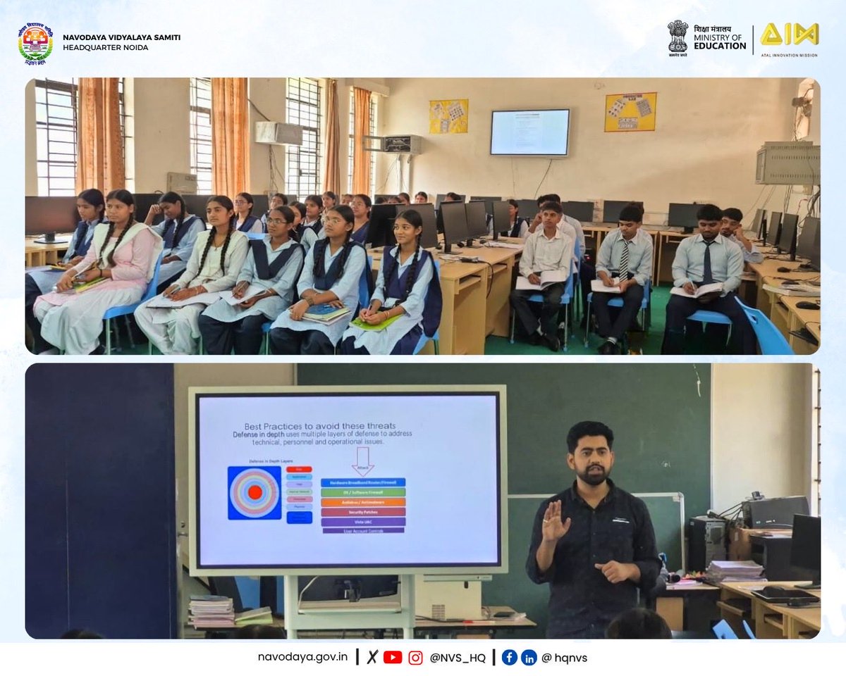 NVS_HQ's tweet image. PM SHRI #JNV Jalandhar organised #CyberJagritBharat, a comprehensive awareness session to empower students with essential knowledge on cyber safety, digital ethics, and responsible online conduct.

#JNVActivity #NVS