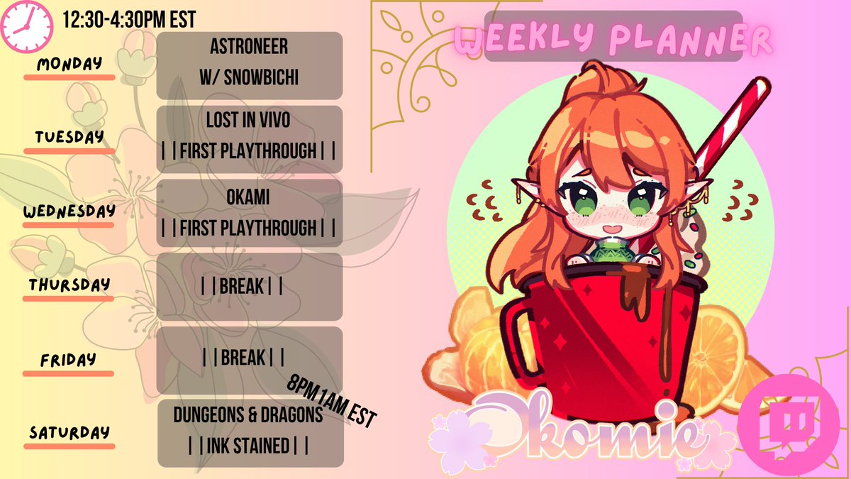 This weeks sched!!

Art by <a href="/Tia_Artias/">Tia💎VArtist</a> ~!
