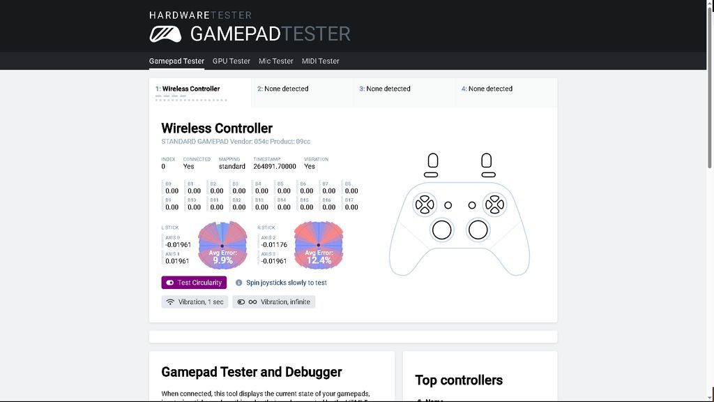 Usagi_Rabbit_P's tweet image. 中古DS4コントローラーの品質について質問です。 両方とも2021年購入。右スティックの円形精度が最大**13.3%です。 私の別コントローラーは最大8%**です。 **¥3000**の中古品として、異常摩耗と見て良いですか？

#DS4 #コントローラー #PS4 #ゲーム