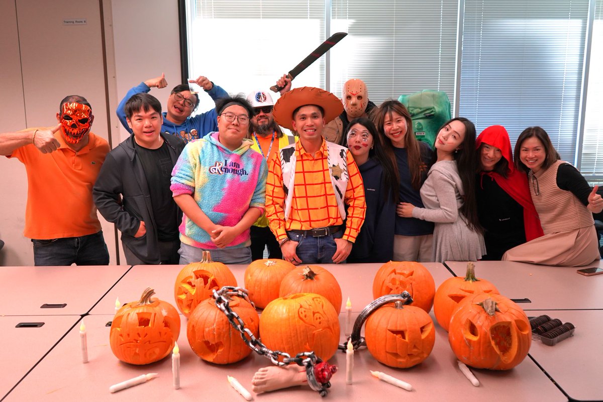 MiTACcomputing's tweet image. 🎃 Spooky vibes &amp;amp; creative minds at MiTAC! 👻

From Toy Story’s Woody to Friday the 13th’s Jason, our team nailed the Halloween spirit with epic costumes &amp;amp; pumpkin art. 🪓🎨✨

Big shoutout to everyone who made #Halloween2025 frightfully fun! 💀🎃

#PumpkinCarving  #OfficeFun