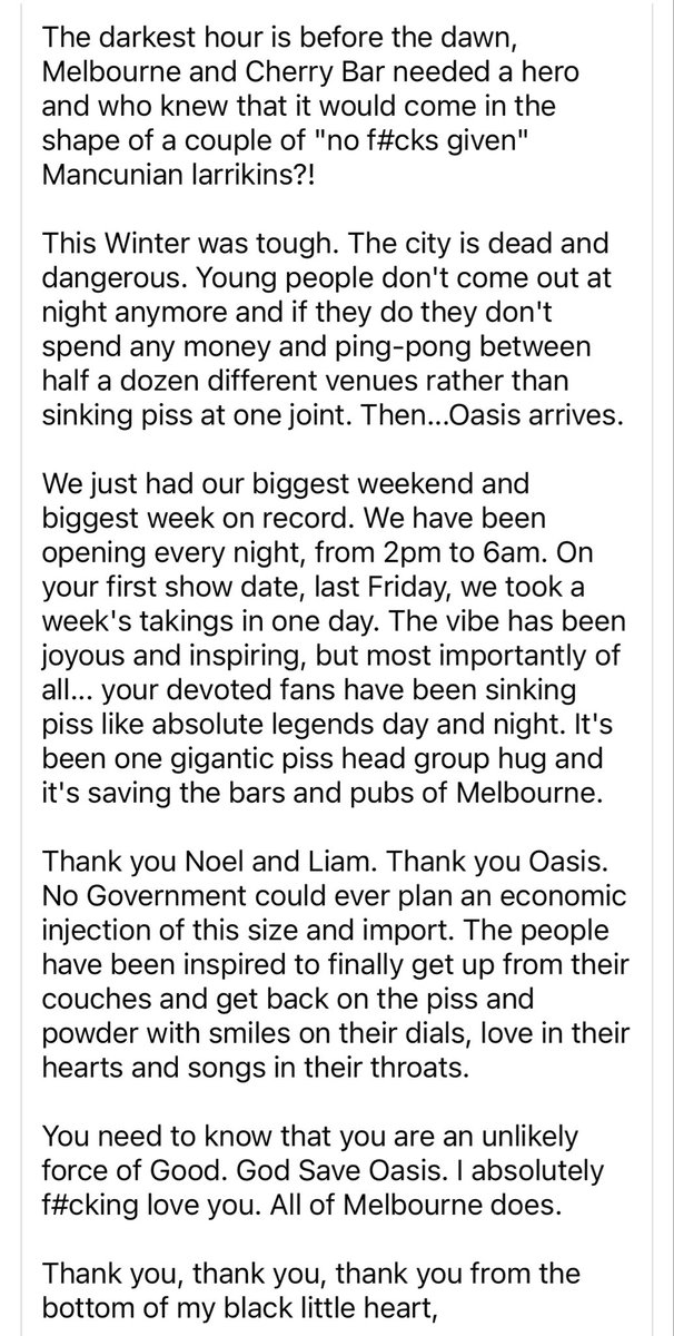 ollycaffrey's tweet image. How good is this? Cherry Bar just did their best week on record thanks to Oasis being in town